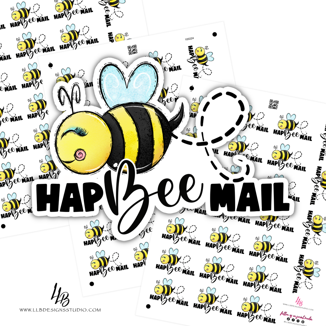 Bee-Hap-Mail Sticker, Packaging Stickers, Business Branding, Small Shop Stickers , Sticker #: S0580, Ready To Ship