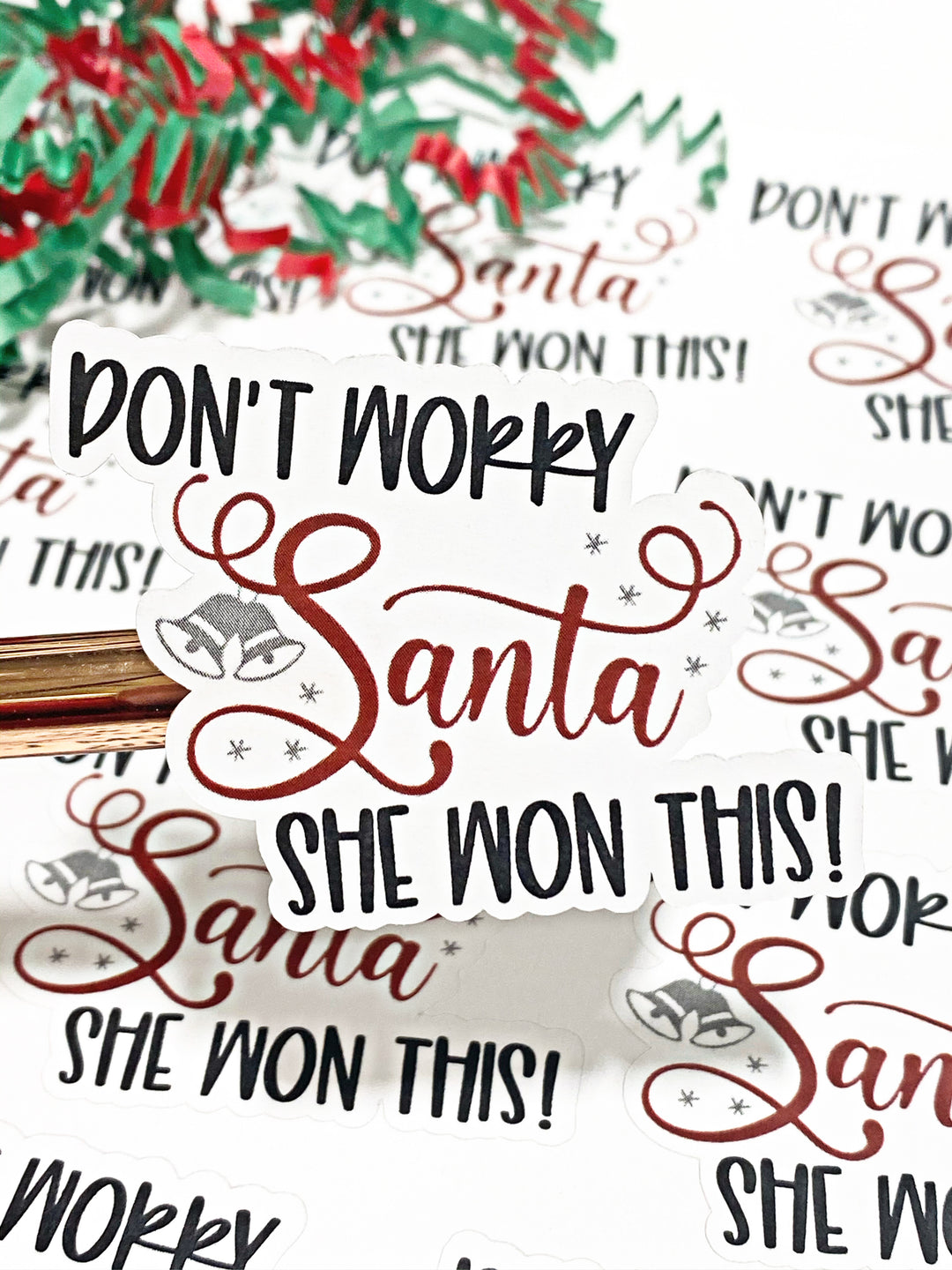 Don't Worry Santa She Won This|  Packaging Stickers | Business Branding | Small Shop Stickers | Sticker #: S0122 | Ready To Ship