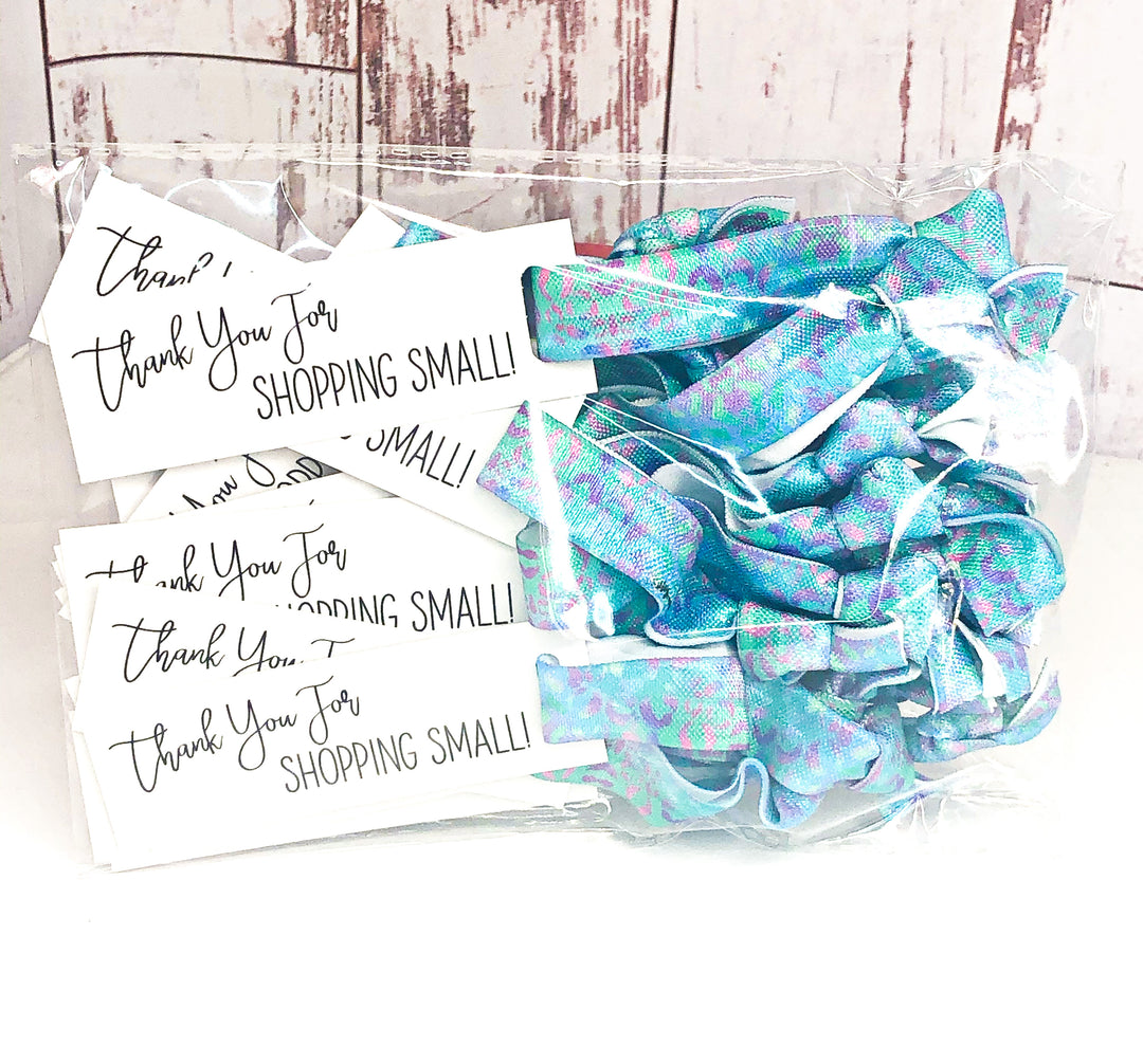 Teal Tie Dye Cheetah Print - Thank You For Shopping Small - Hair Ties + Mini Cards | 25 Hair Ties + Cards | SKU: HM16