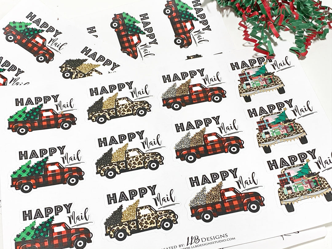 Holiday Happy Mail Truck | Packaging Stickers | Business Branding | Small Shop Stickers | Sticker #: S0052 | Ready To Ship