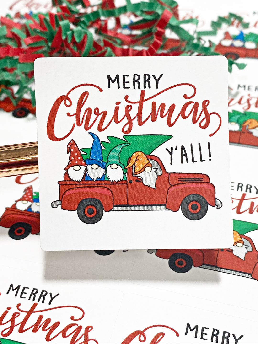 Merry Christmas Yall Gnomes | Packaging Stickers | Business Branding | Small Shop Stickers | Sticker #: S0127 | Ready To Ship