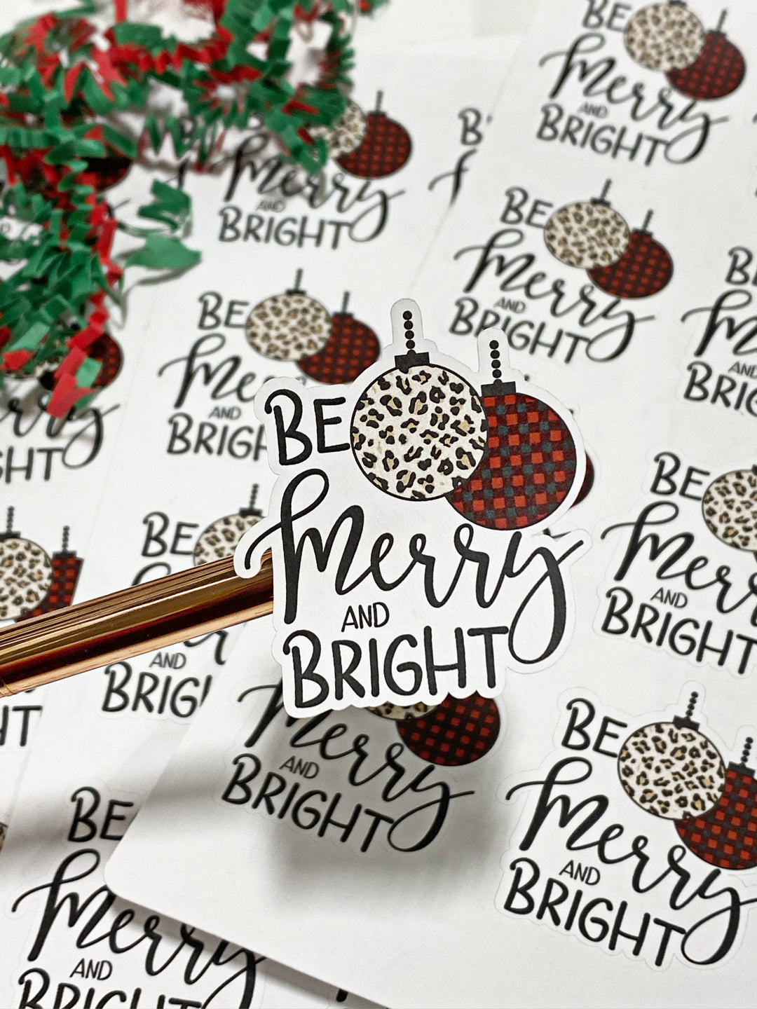 Be Merry and Bright Oranment Plaid and Cheetah | Packaging Stickers | Business Branding | Small Shop Stickers | Sticker #: S0019 | Ready To Ship