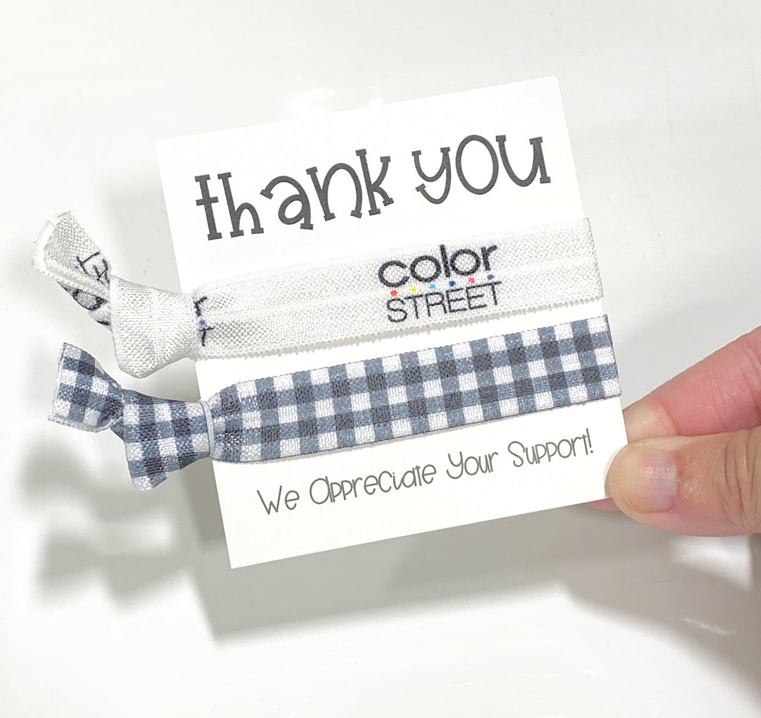 HAIR TIE CARDS ONLY!  | Thank You We Appreciate Your Support-  Hair Tie Card | 10 or 25  Cards | SKU: HTC10
