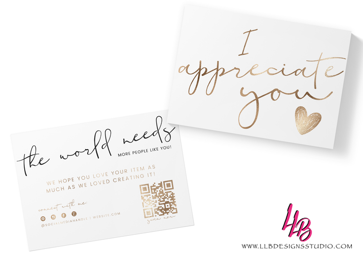 Semi - CUSTOM PACKAGING INSERT | Double Sided Foil - Appreciate You | SIZE 4 X 6 INCHES | CARD NUMBER: TY89