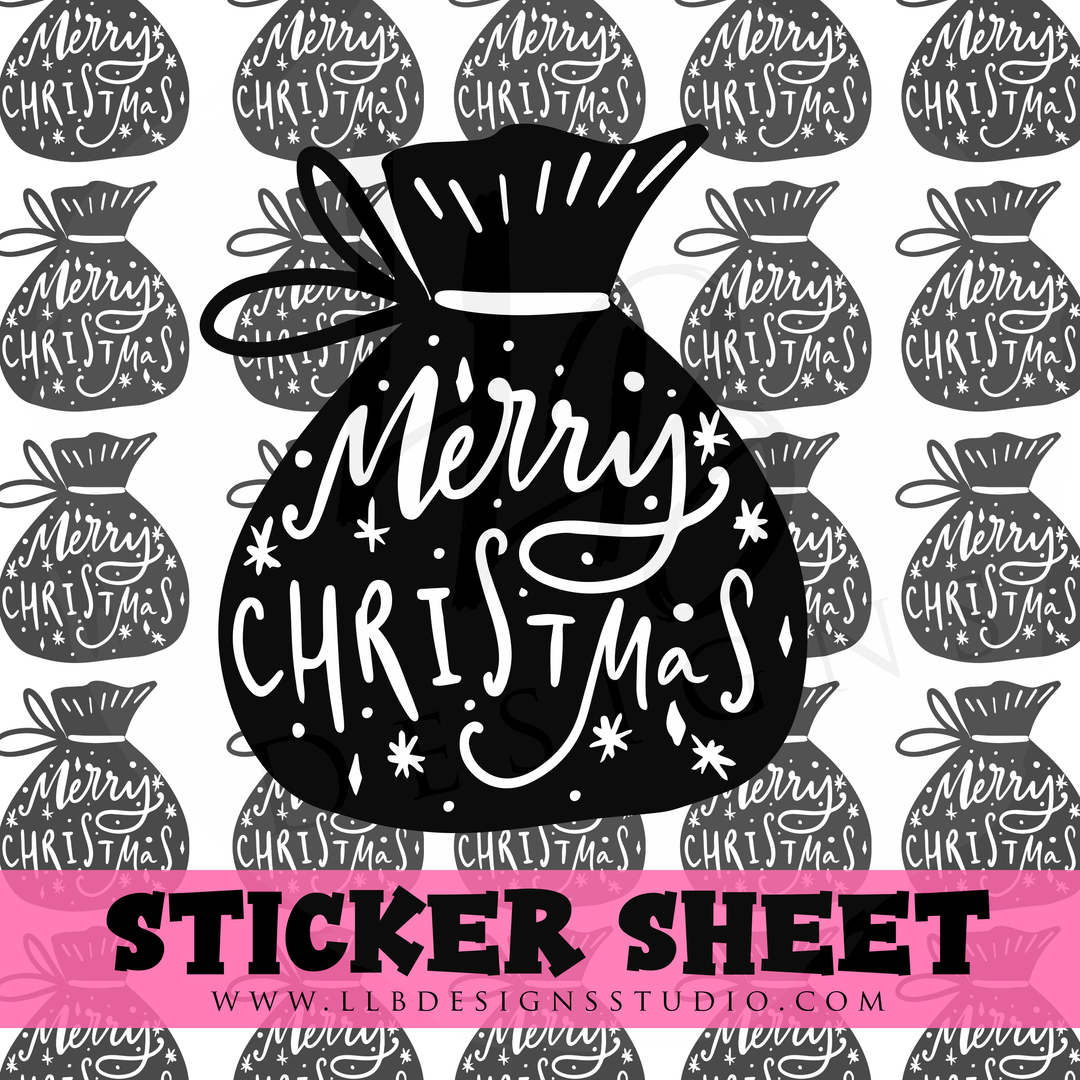 BW Merry Christmas Bag |  Packaging Stickers | Business Branding | Small Shop Stickers | Sticker #: S0259 | Ready To Ship
