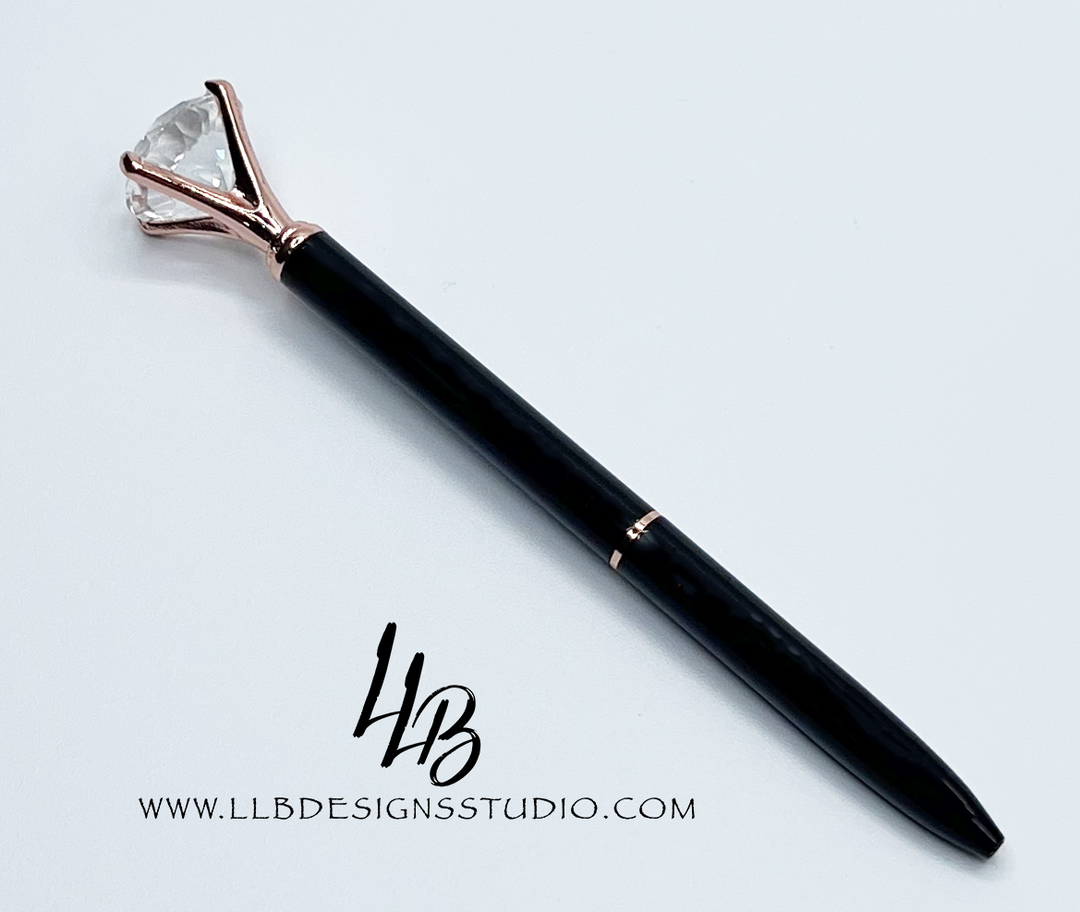 Stationery Pen | Black with Rose Gold Tirm l Diamond Pen | Black Ink | SKU # PEN90