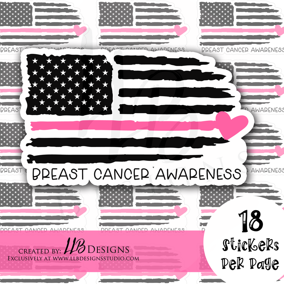 Breast Cancer American Flag Sticker |  Packaging Stickers | Business Branding | Small Shop Stickers | Sticker #: S0244 | Ready To Ship