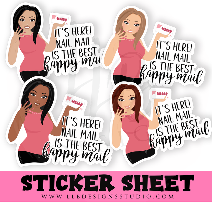 Pick Your Figure - It's Here Nail Mail |  Packaging Stickers | Business Branding | Small Shop Stickers | Sticker #: S0371 | Ready To Ship