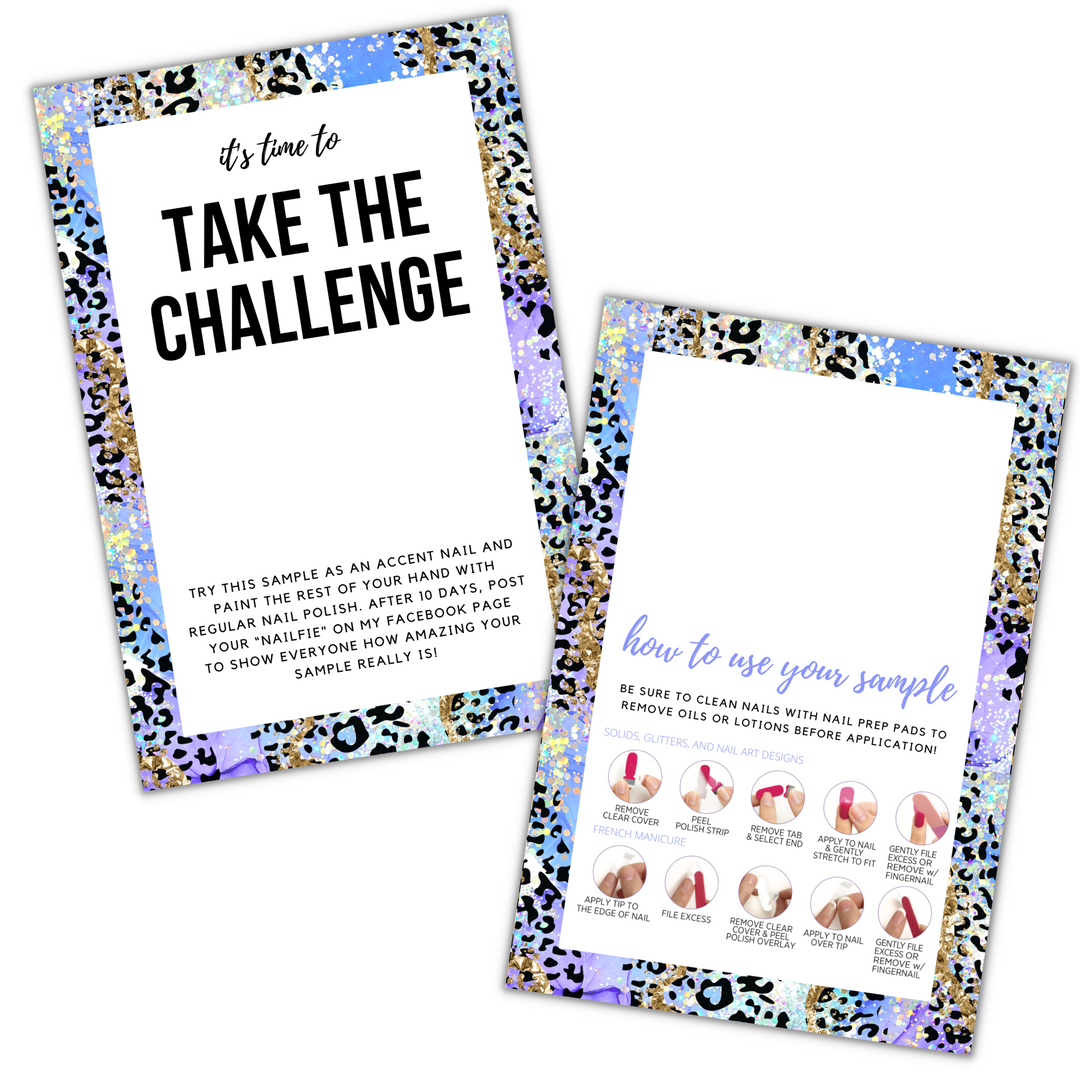 Periwinkle Leopard Glitter | Take The Challenge Card | Size: 6" x 4" | SKU: TAC07