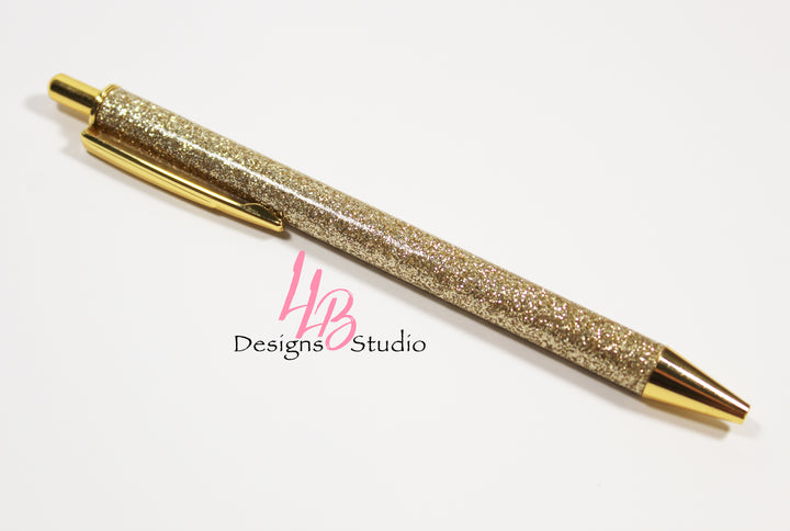 Stationary Pen | Gold Glitter Clickable Pen | Black Ink | SKU # PEN36