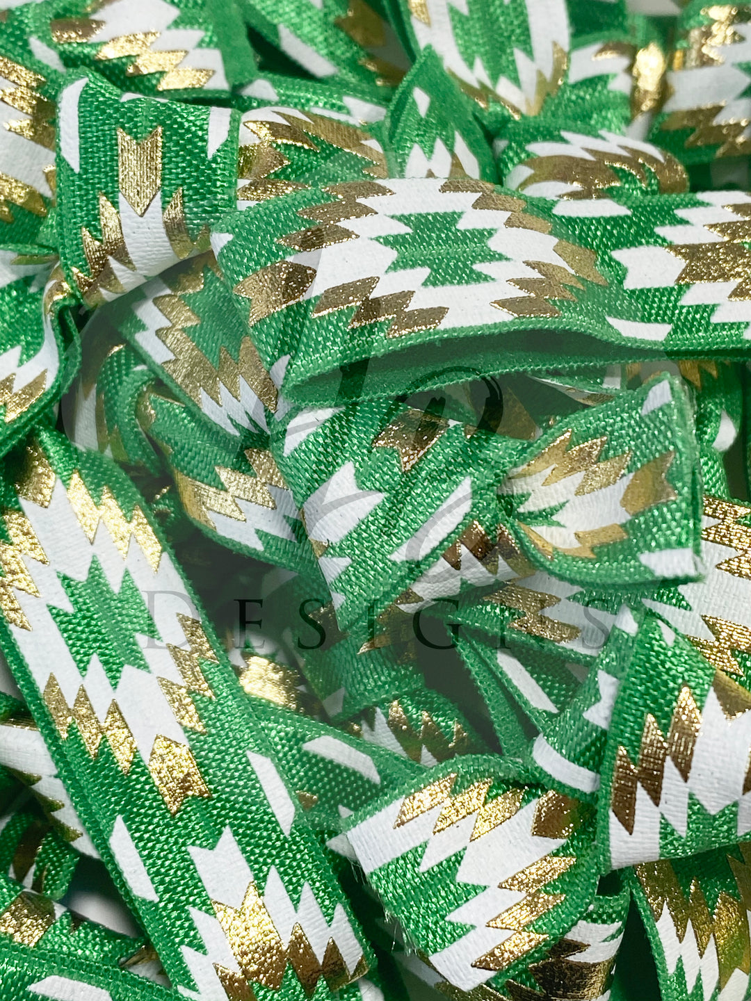 Green Foil Aztecs Print Hair Ties