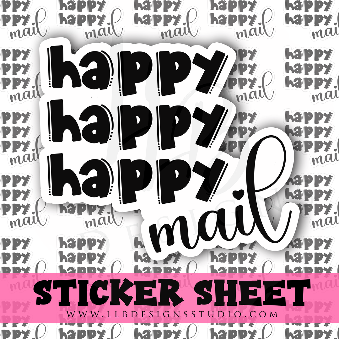 BW Happy Happy Happy Mail |  Packaging Stickers | Business Branding | Small Shop Stickers | Sticker #: S0347 | Ready To Ship