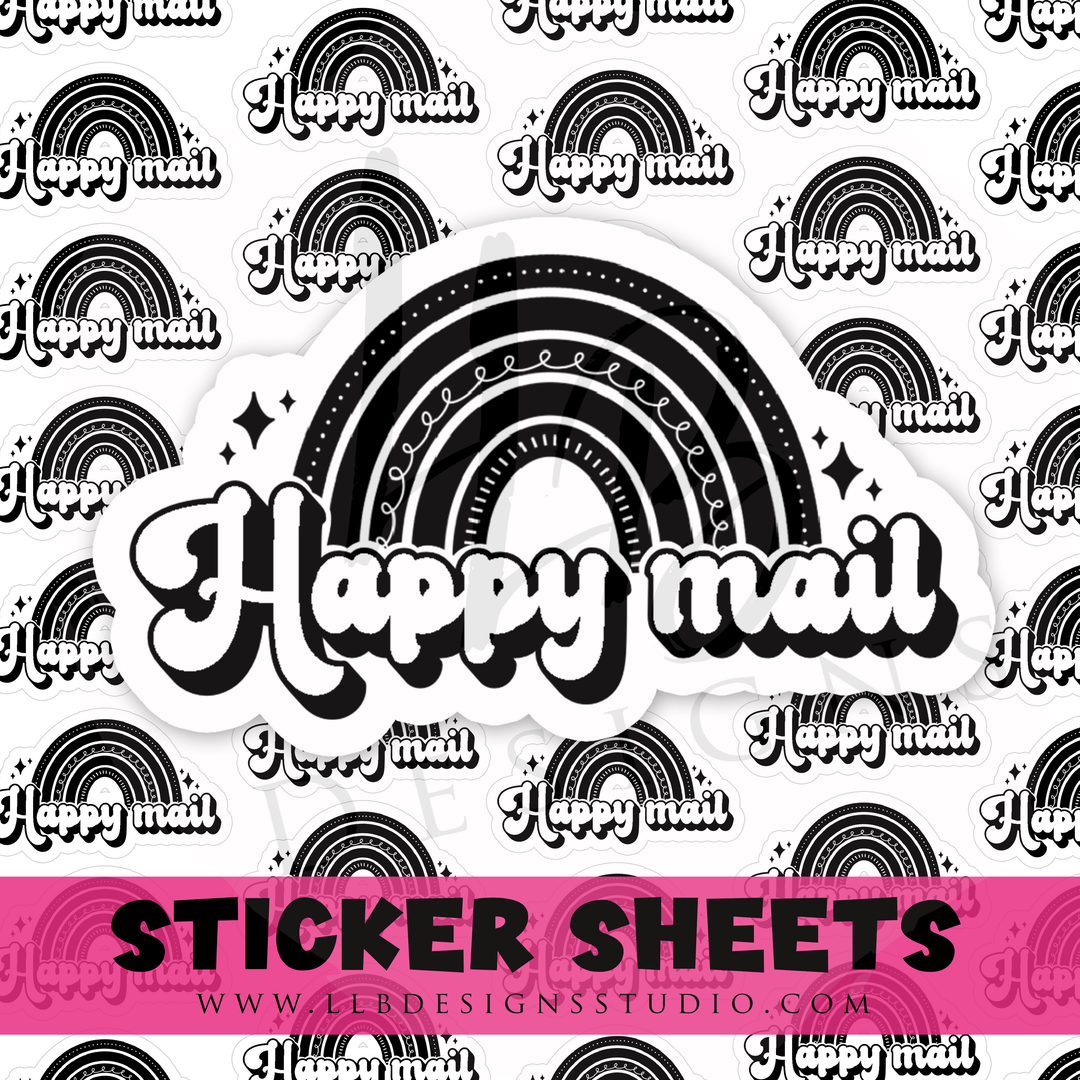 B& W Sticker - Happy Mail Rainbow |  Packaging Stickers | Business Branding | Small Shop Stickers | Sticker #: S0446 | Ready To Ship