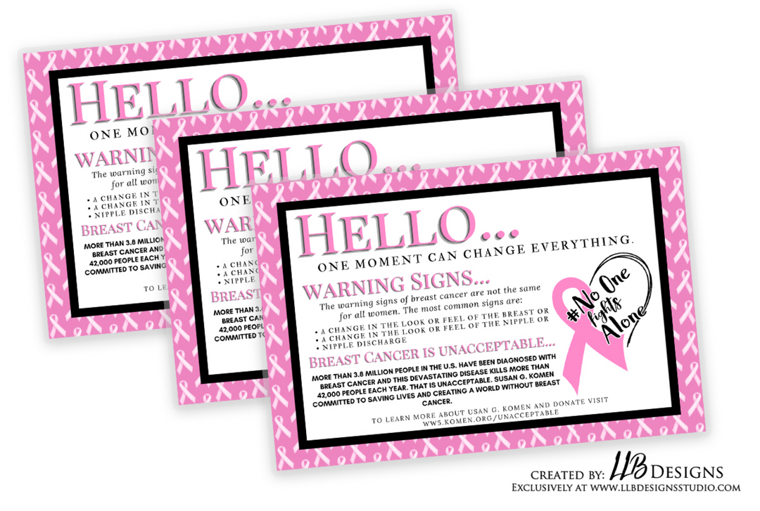 Breast Cancer Edition - Non Custom - Hello... Know More About Breast Cancer  | SIZE 4 X 6 INCHES | Card Number: TY018 | Ready To Ship