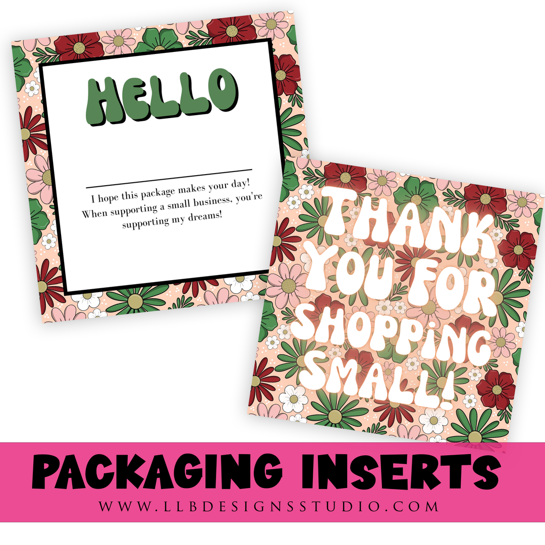 Packaging Insert  | Hello Holiday Retro Floral |  SIZE 3 X 3 INCHES | Card Number: TY66 | Ready To Ship
