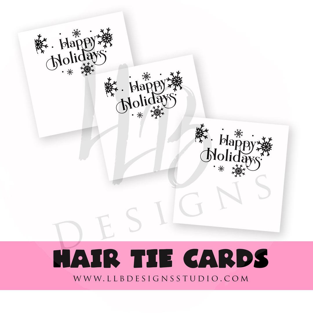 HAIR TIE CARDS ONLY!  | Happy Holidays Black and White | 10 or 25  Cards |