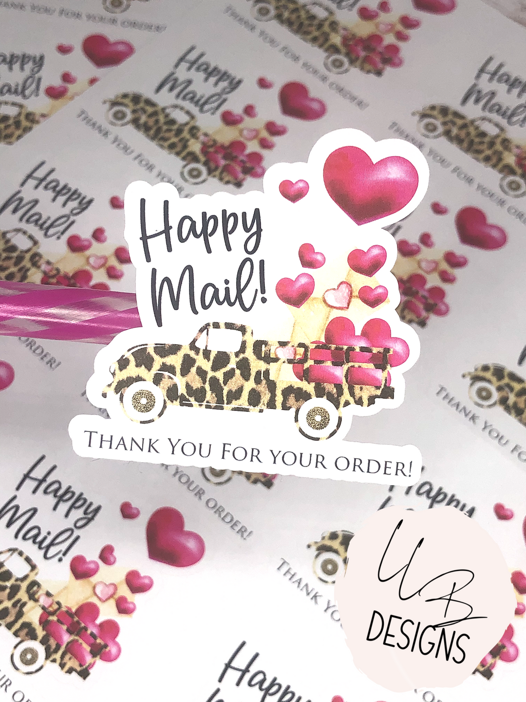 Happy Mail Valentines Truck 2 Inch Stickers | Packaging Stickers | Business Branding | Small Shop Stickers | Sticker #: S0032 | Ready To Ship