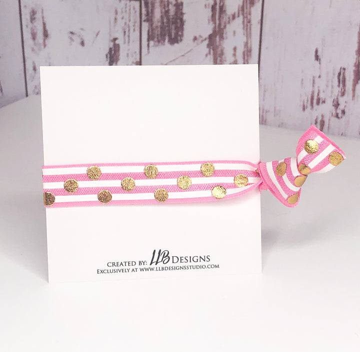 Light Pink and Gold Dot Pattern Hair Ties