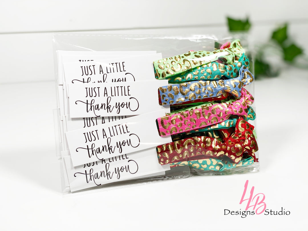 Mix Foil Cheetah Print Hair Ties + Just Little Thank you Mini Cards | 25 Hair Ties + Cards | SKU: HM21