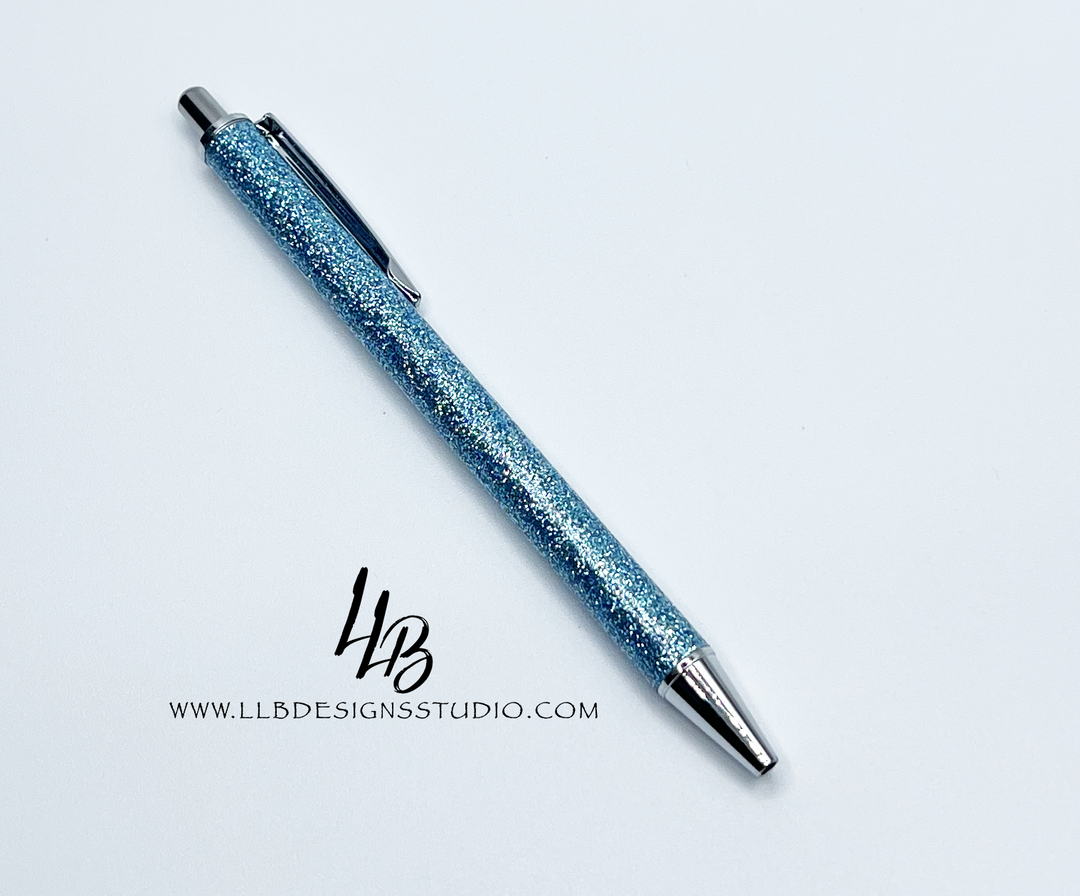 Stationery Pen | Light Blue Glitter l Clickable Pen | Black Ink | SKU # PEN102
