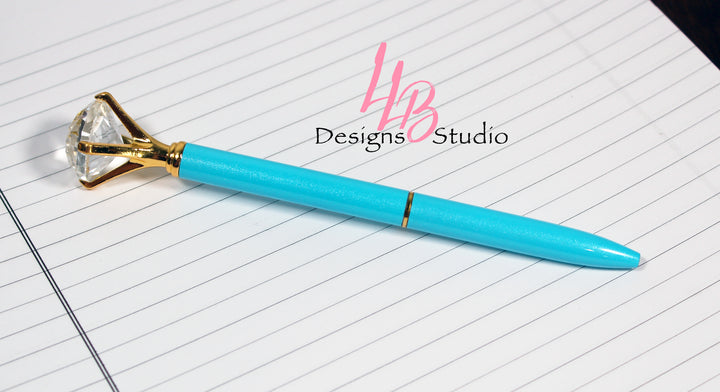 Stationary Pen | Neon Blue Diamond Pen | Black Ink | SKU # PEN05
