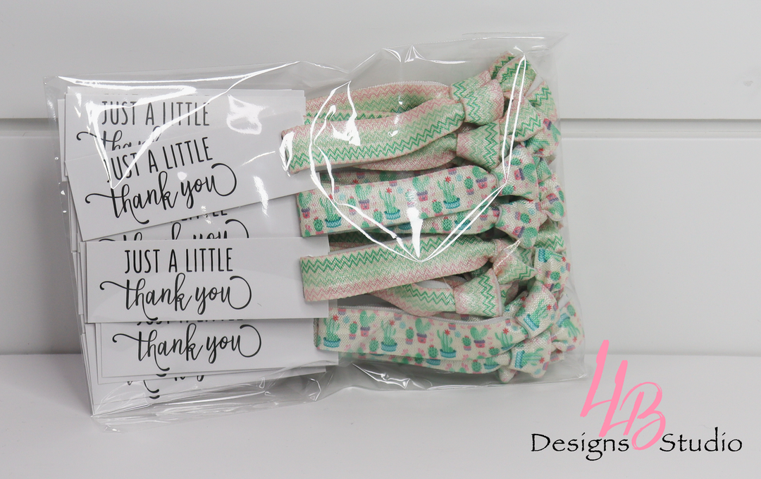 Off White Cactus Hair Ties and Just A Little Thank You Mini Cards l Mini Hair Tie Card  | 25 Hair Ties + Cards | SKU: HM54
