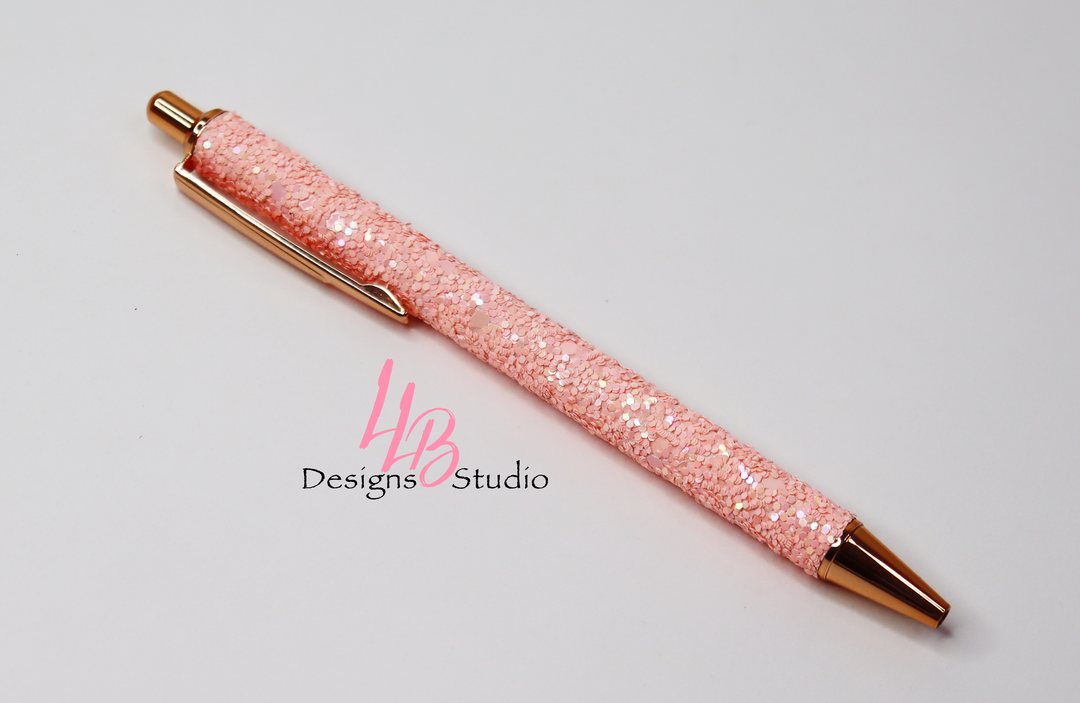 Stationery Pen | Peach Confetti Clickable Pen | Black Ink | SKU # PEN75