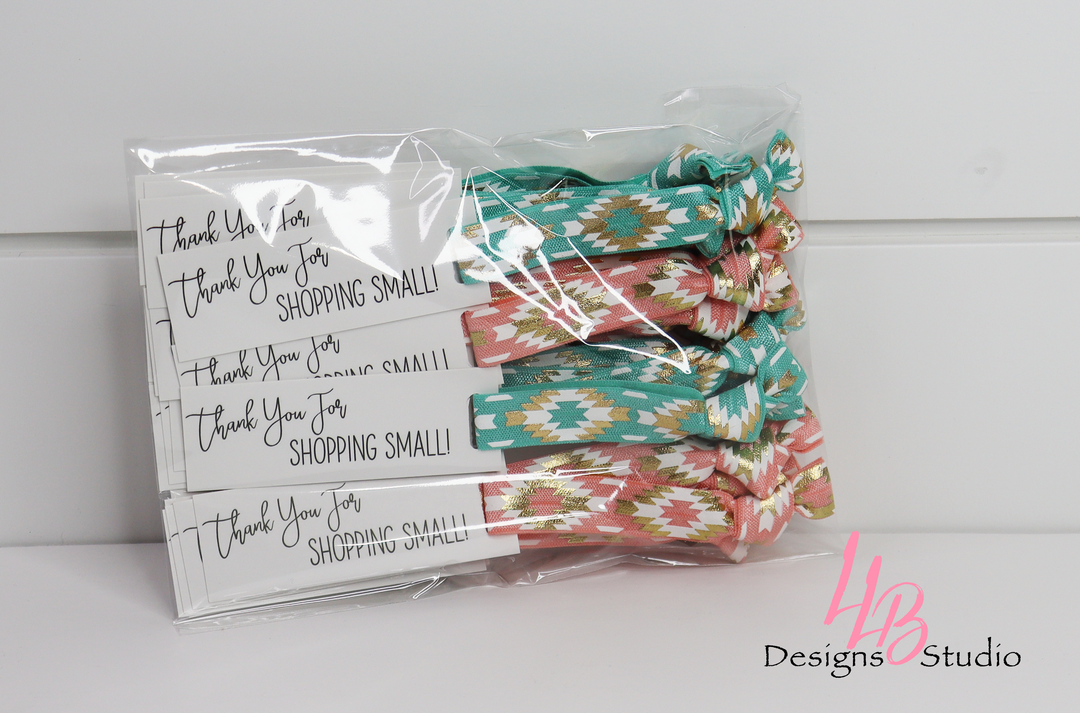 Peach & Mint Aztec Hair Ties and Thank You For Shopping Small Mini Cards l Mini Hair Tie Card  | 25 Hair Ties + Cards | SKU: HM55