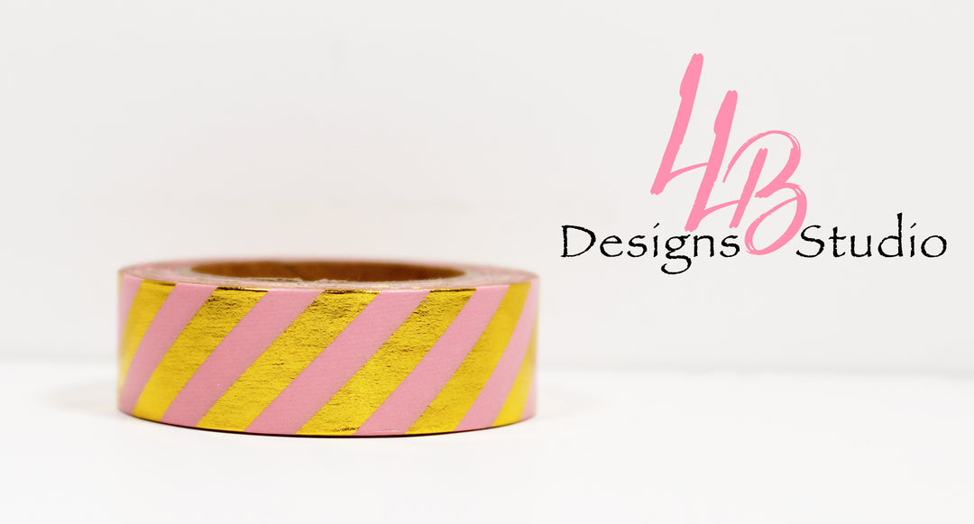 Washi Tape Rolls | Pink Stripe Foil | Washi Tape Size: 15mm x 10mm | SKU # WT0032