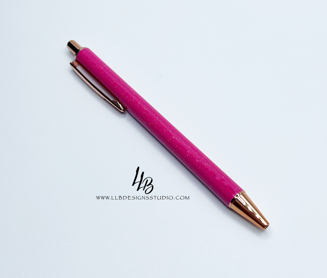 Stationery Pen | Hot Pink Shimmer l Clickable Pen | Black Ink | SKU # PEN97
