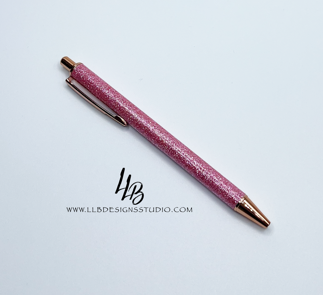 Stationery Pen | Pink With Rose Gold Tirm l Clickable Pen | Black Ink | SKU # PEN89
