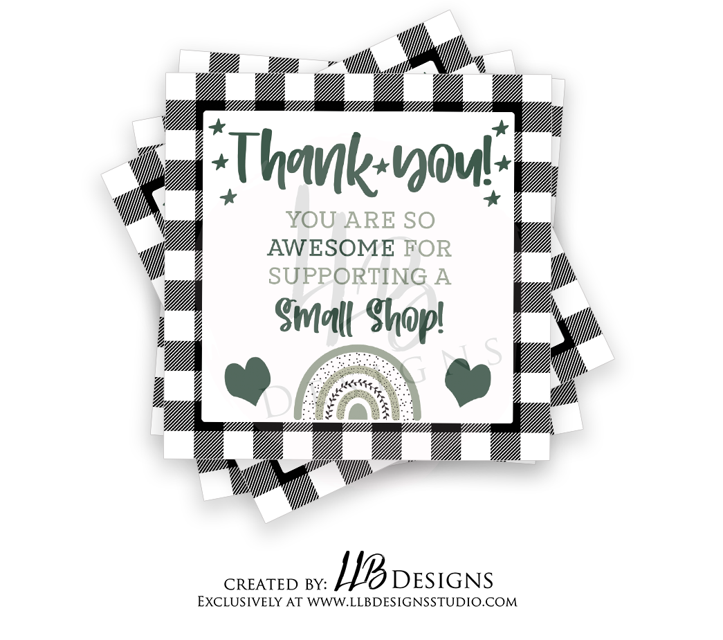 Boho Plaid  - Thank You You're Awesome For Supporting A Small Shop | Peel Back Matte Laminate Stickers | Thank You Stickers | Sticker #: 2S007 | Ready To Ship