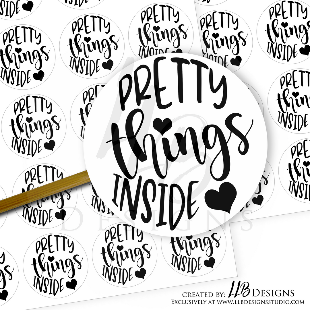 B&W - Pretty Things Inside |  Packaging Stickers | Business Branding | Small Shop Stickers | Sticker #: S0132 | Ready To Ship