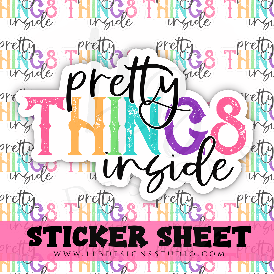 Colorful Letters Pretty Things Inside |  Packaging Stickers | Business Branding | Small Shop Stickers | Sticker #: S0357 | Ready To Ship