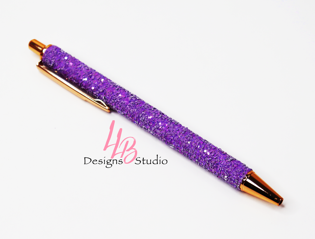 Stationery Pen | Purple Confetti Clickable Pen | Black Ink | SKU # PEN58