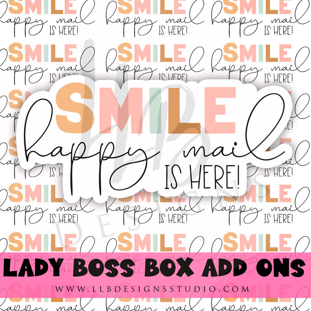 Smile Happy Mail Is Here  |  Packaging Stickers | Business Branding | Small Shop Stickers | Sticker #: S0377 | Ready To Ship