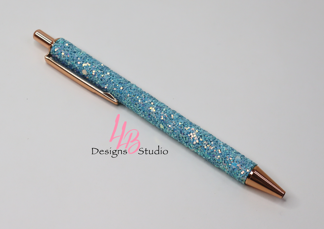 Stationery Pen | Sea Blue Confetti Clickable Pen | Black Ink | SKU # PEN83