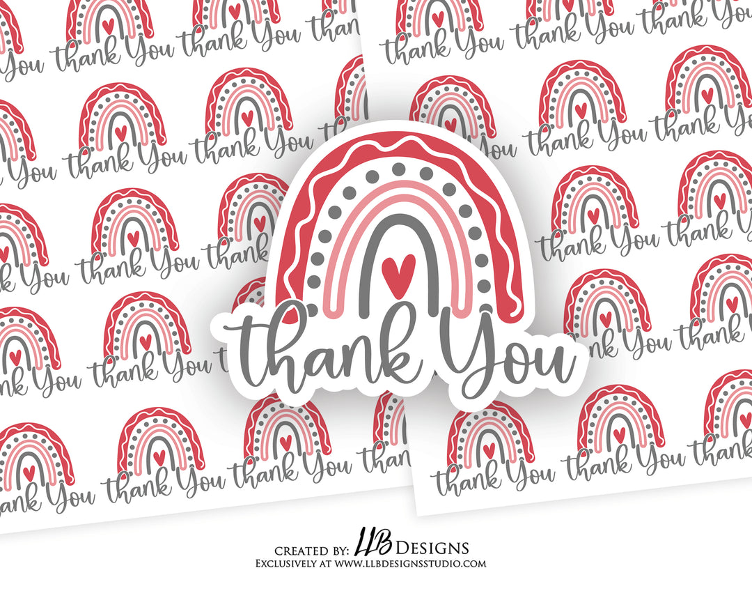 Red Rainbow Thank You |  Packaging Stickers | Business Branding | Small Shop Stickers | Sticker #: S0175 | Ready To Ship