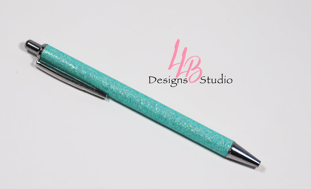 Stationary Pen | Tiffany Blue Glitter Clickable Pen | Black Ink | SKU # PEN48