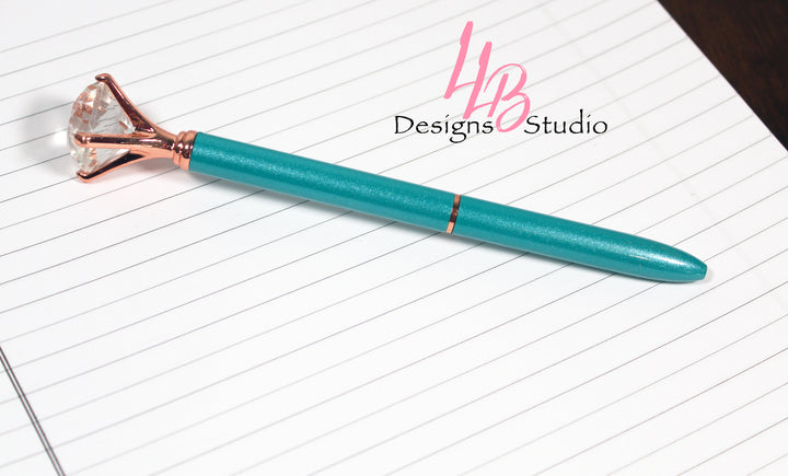 Stationary Pen | Turquoise Shimmer Diamond Pen | Black Ink | SKU # PEN06