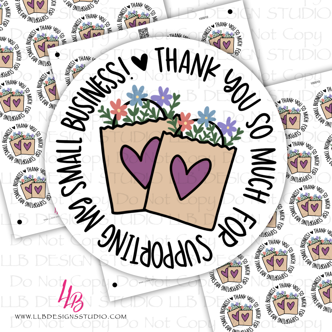 Thank You Floral Bags Round Sticker, Business Branding, Small Shop Stickers , Sticker #: S0607, Ready To Ship