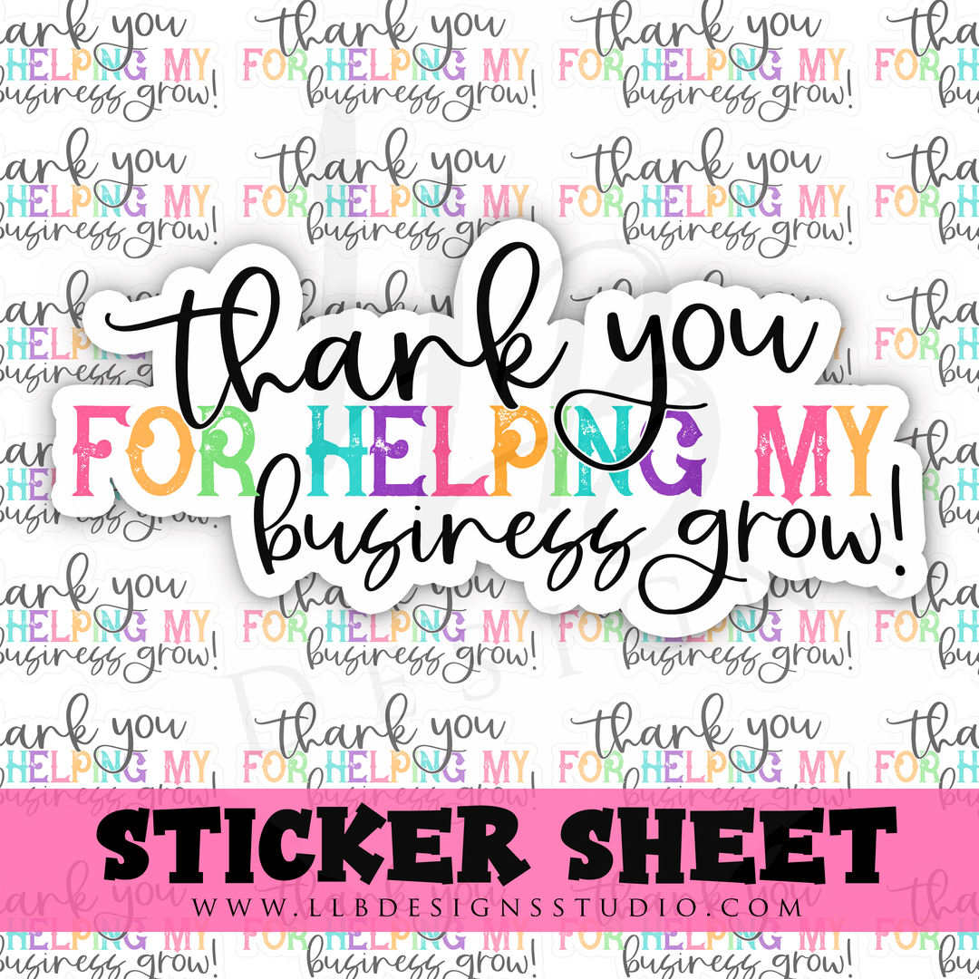 Colorful Letters Thank You For Helping My Business Grow  |  Packaging Stickers | Business Branding | Small Shop Stickers | Sticker #: S0362 | Ready To Ship