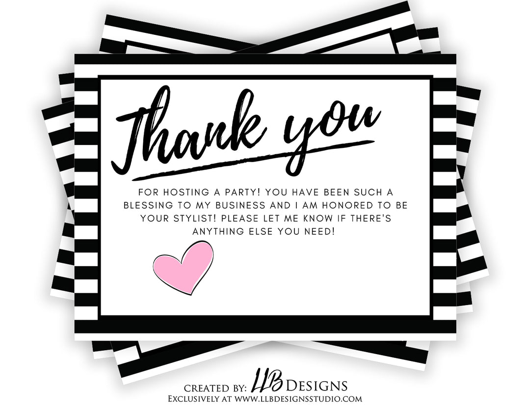 Packaging Insert  | Thank You Host BW Stripes  | SIZE 4 X 3 INCHES | Card Number: NAIL02 | Ready To Ship