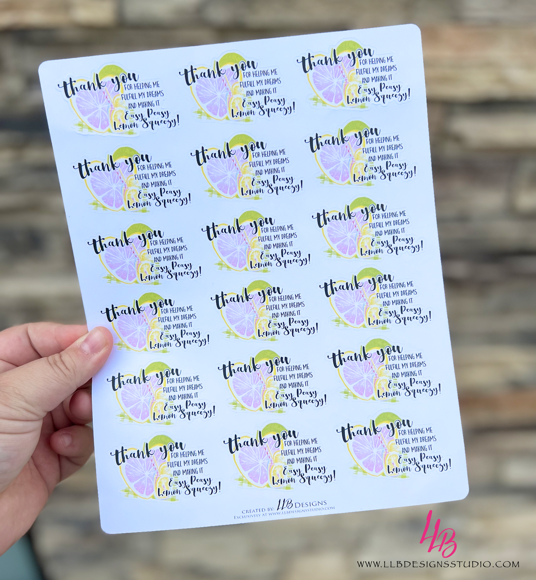 Easy Peazy Lemon Squeezy Thank You Sticker |  Packaging Stickers | Business Branding | Small Shop Stickers | Sticker #: S0418 | Ready To Ship