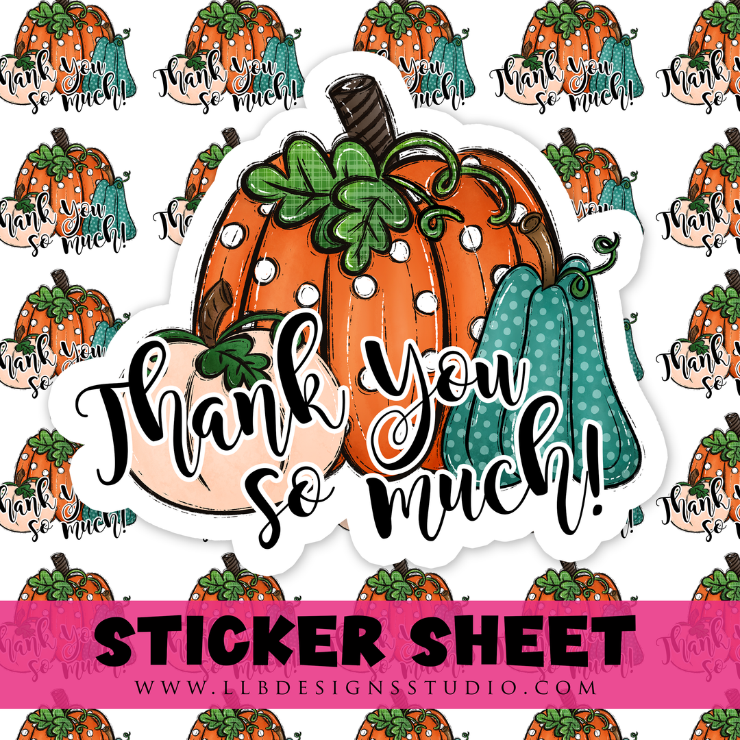 Thank You So Much 3 Pumpkins  |  Packaging Stickers | Business Branding | Small Shop Stickers | Sticker #: S0484 | Ready To Ship
