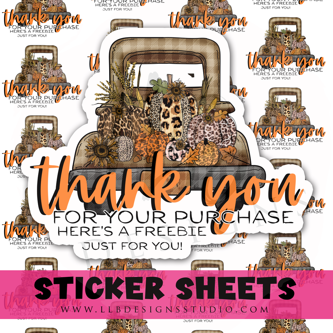 Thank You Freebie Truck |  Packaging Stickers | Business Branding | Small Shop Stickers | Sticker #: S0458 | Ready To Ship