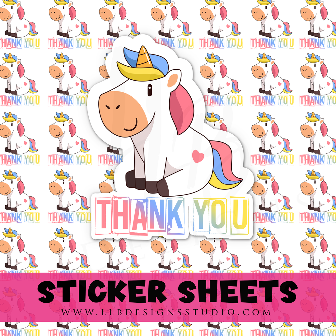 Thank You - Unicorn Theme |  Packaging Stickers | Business Branding | Small Shop Stickers | Sticker #: S0387 | Ready To Ship