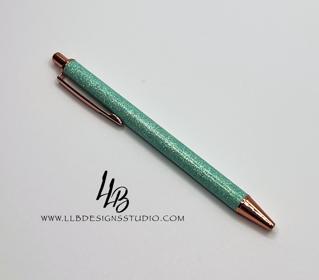 Stationery Pen | Tiffany Blue With Rose Gold Tirm l Clickable Pen | Black Ink | SKU # PEN88
