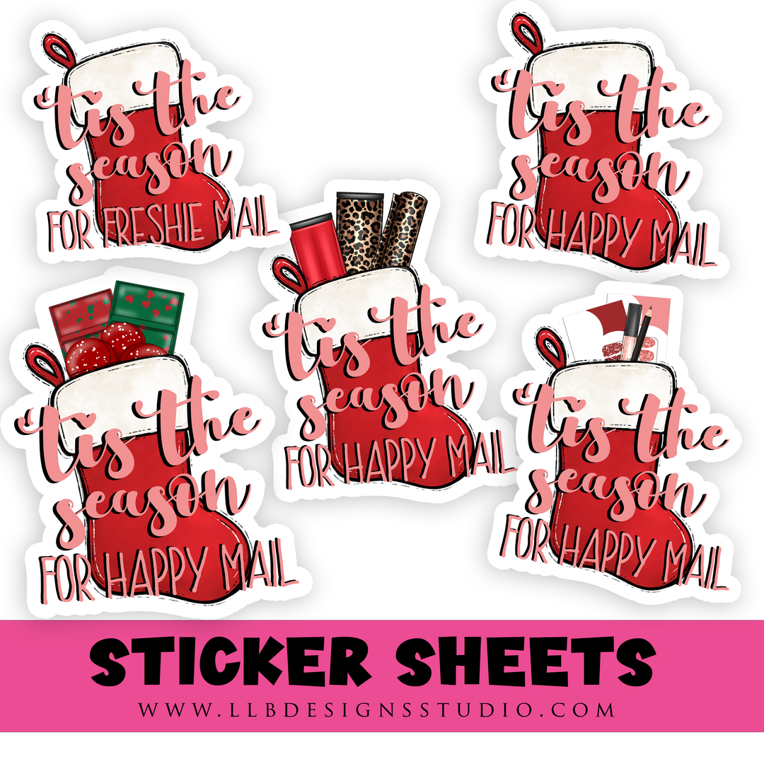 Tis The Season For Happy Mail   Packaging Stickers | Business Branding | Small Shop Stickers | Sticker #: S0503 | Ready To Ship
