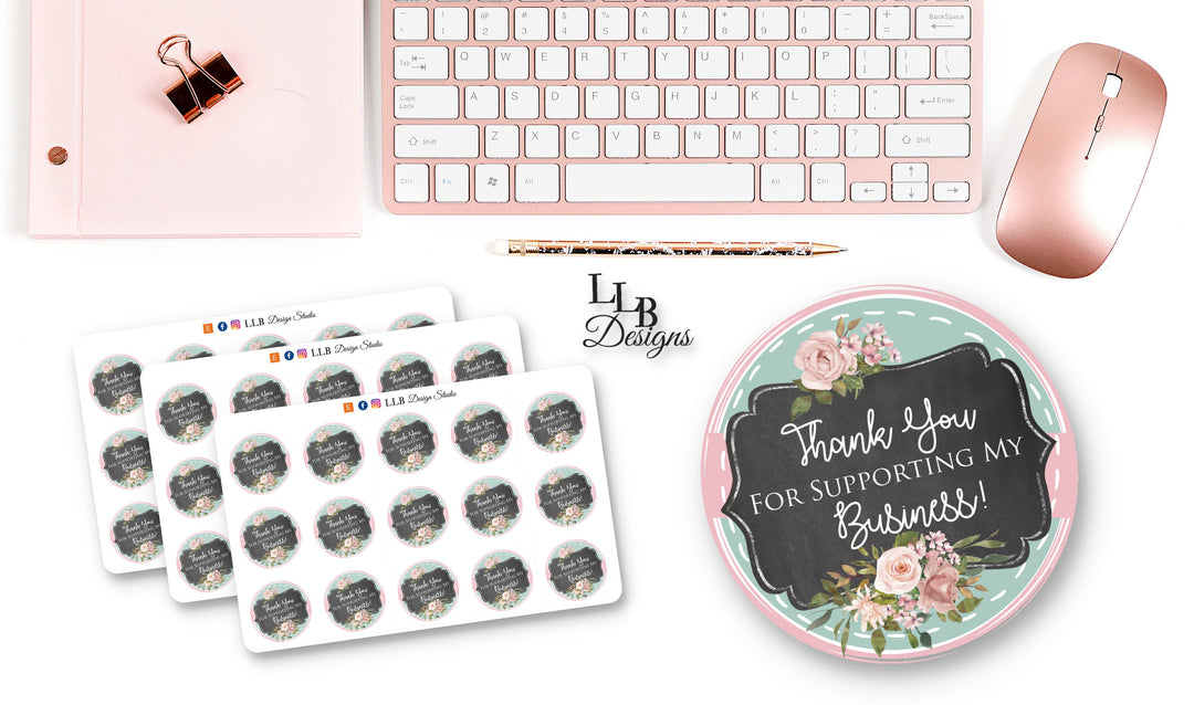 Thank You For Supporting Small Pink and Teal Floral | Packaging Stickers | Business Branding | Small Shop Stickers | Sticker #: S0026 | Ready To Ship